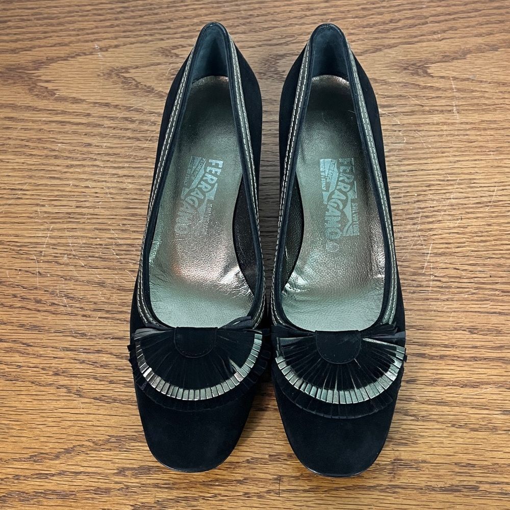 Salvatore Ferragamo Fringe Block Heel Pumps 7.5 B or narrow like new